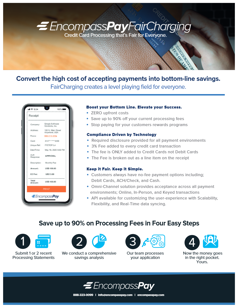 First page of the guide: EncompassPay FairCharging: Reduce Credit Card Processing Costs