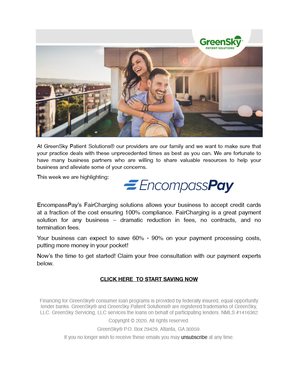 First page of the guide: EncompassPay FairCharging: A GreenSky Patient Solutions Partner Spotlight